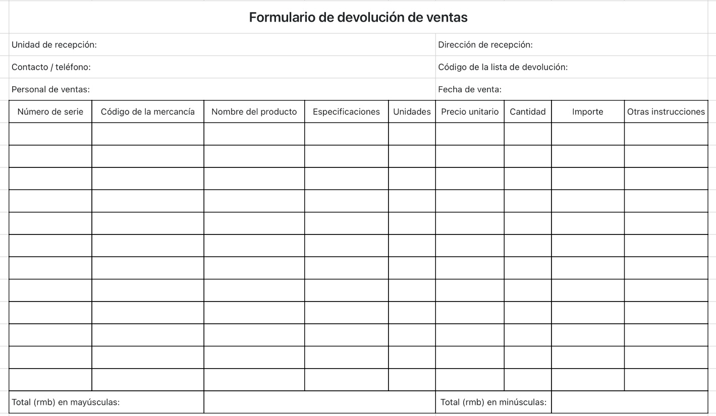 Formulario de devolución de ventas